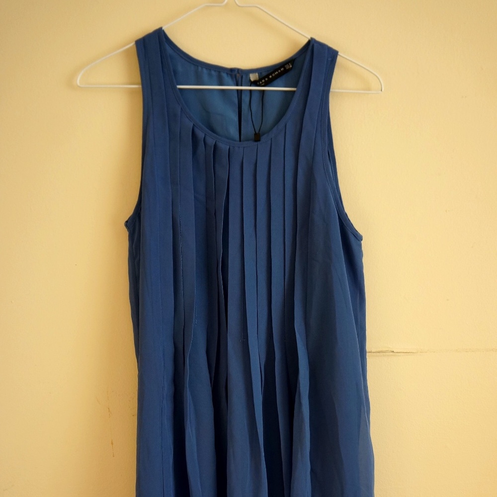 Zara dusty blue, pleated dress, knee length